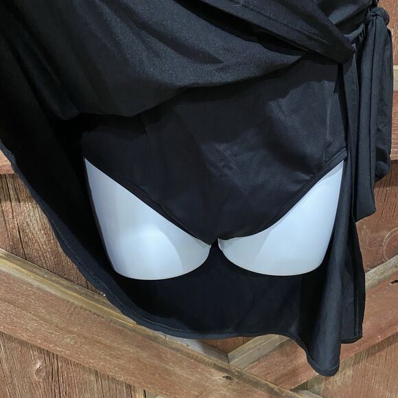 Lands End One Piece Swimsuit Dress Sz 12 Black No Underwire Padded Side Knot - Picture 4 of 16